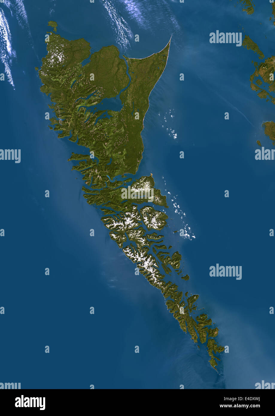Queen Charlotte Islands, Canada, True Colour Satellite Image. True