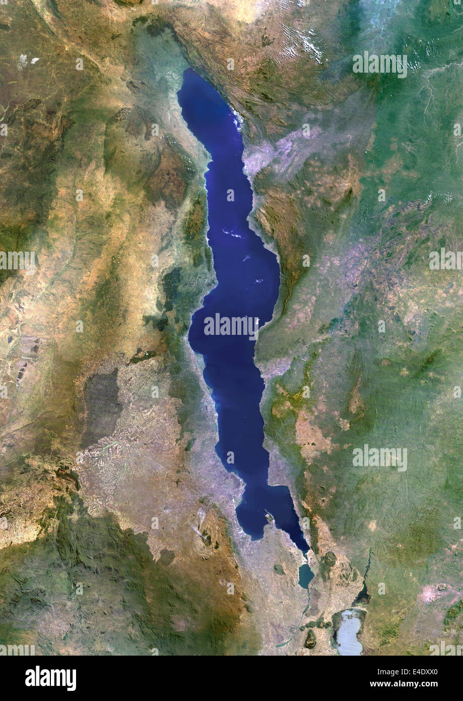 Lake Malawi, Africa, True Colour Satellite Image. True colour satellite image of Lake Malawi, an African Great Lake situated bet Stock Photo