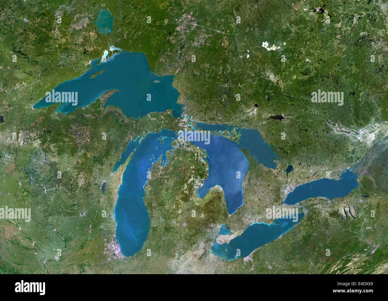 Great Lakes, North America, True Colour Satellite Image. True colour satellite image of the Great Lakes region which includes th Stock Photo