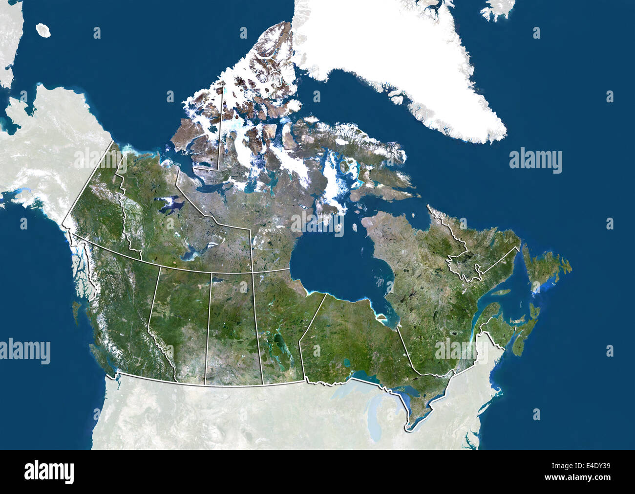 Satellite Image Of Canada Canada, True Colour Satellite Image With Boundaries Of Provinces Stock  Photo - Alamy