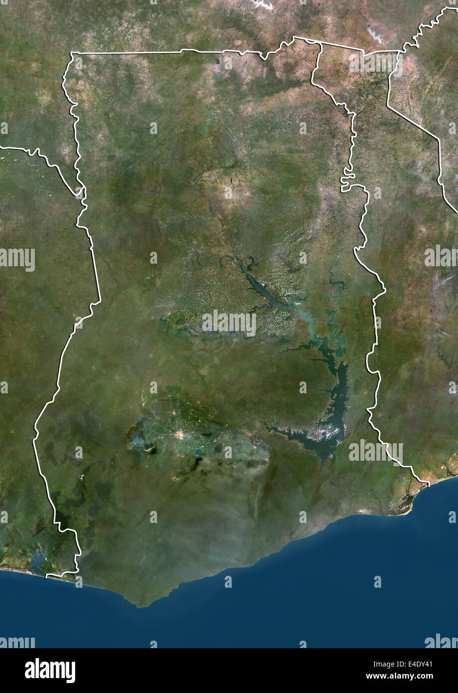 Ghana, True Colour Satellite Image With Border Stock Photo Alamy