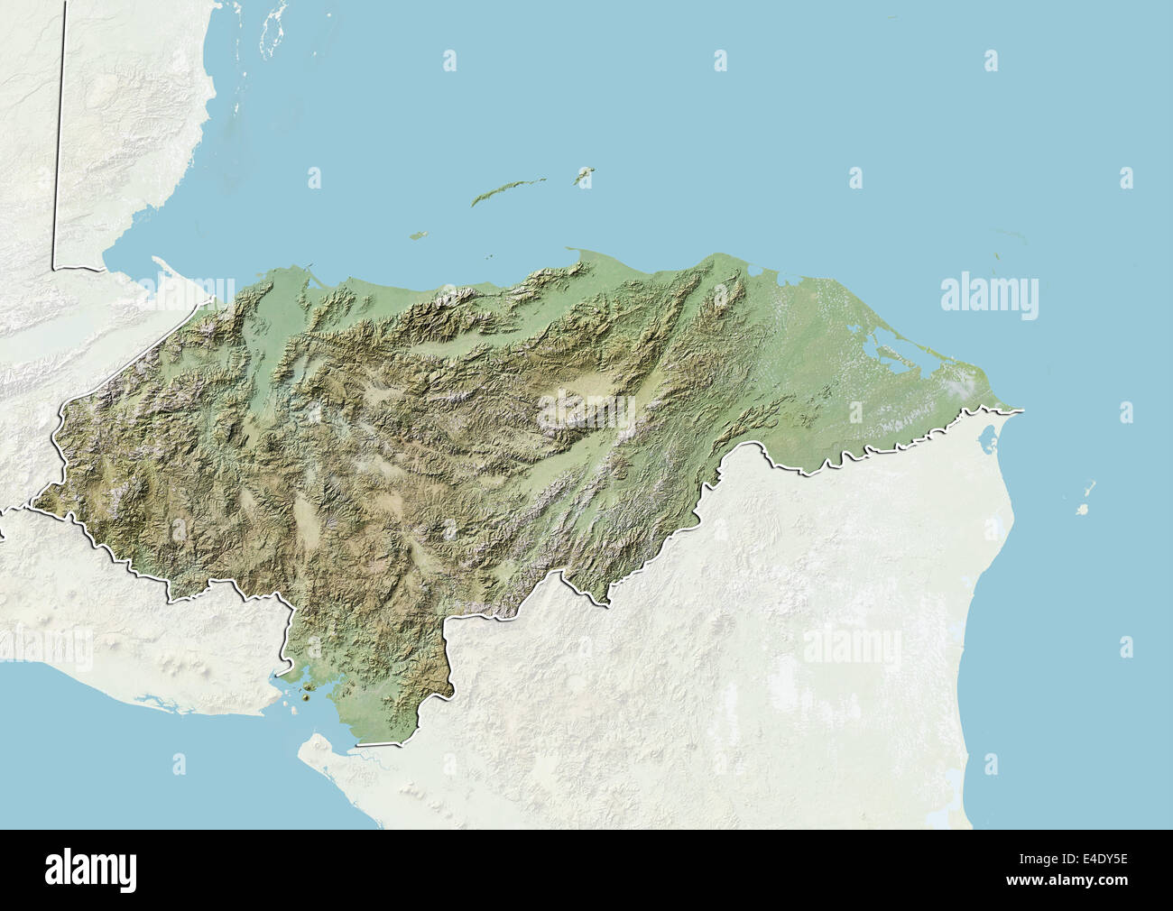 Honduras, Relief Map With Border and Mask Stock Photo