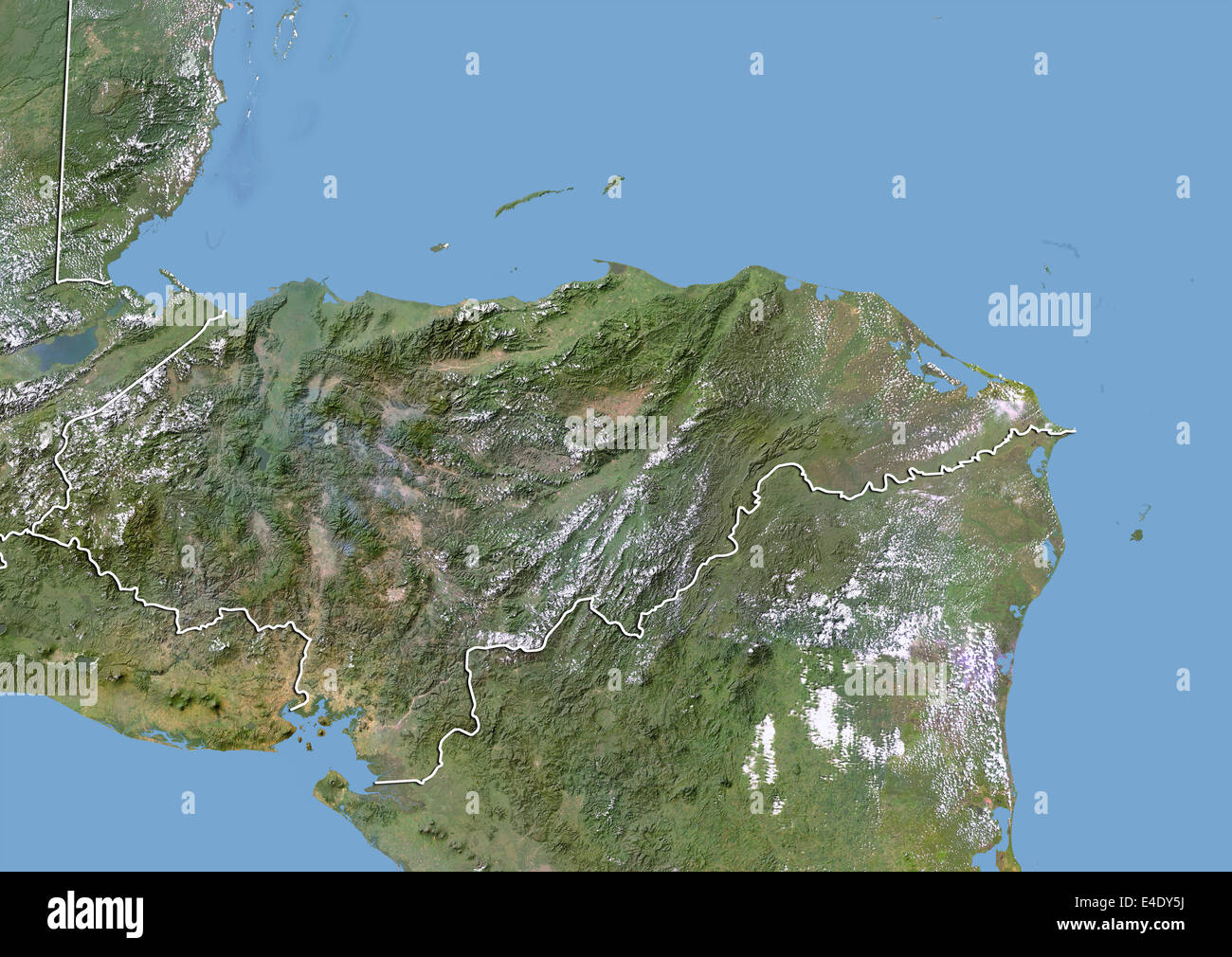 Honduras, Satellite Image With Bump Effect, With Border Stock Photo