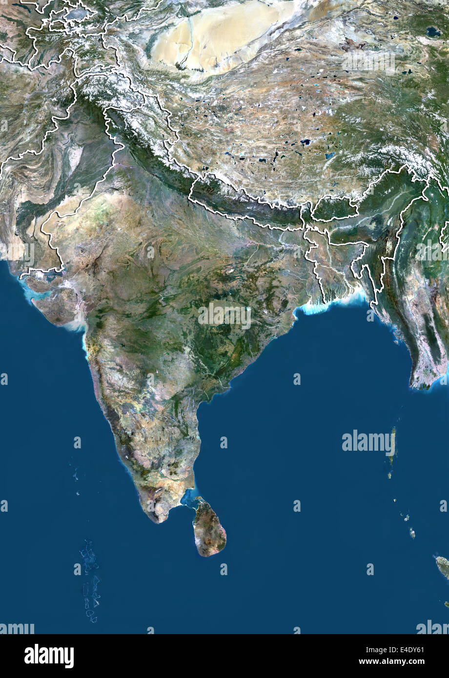 India, True Colour Satellite Image With Border Stock Photo