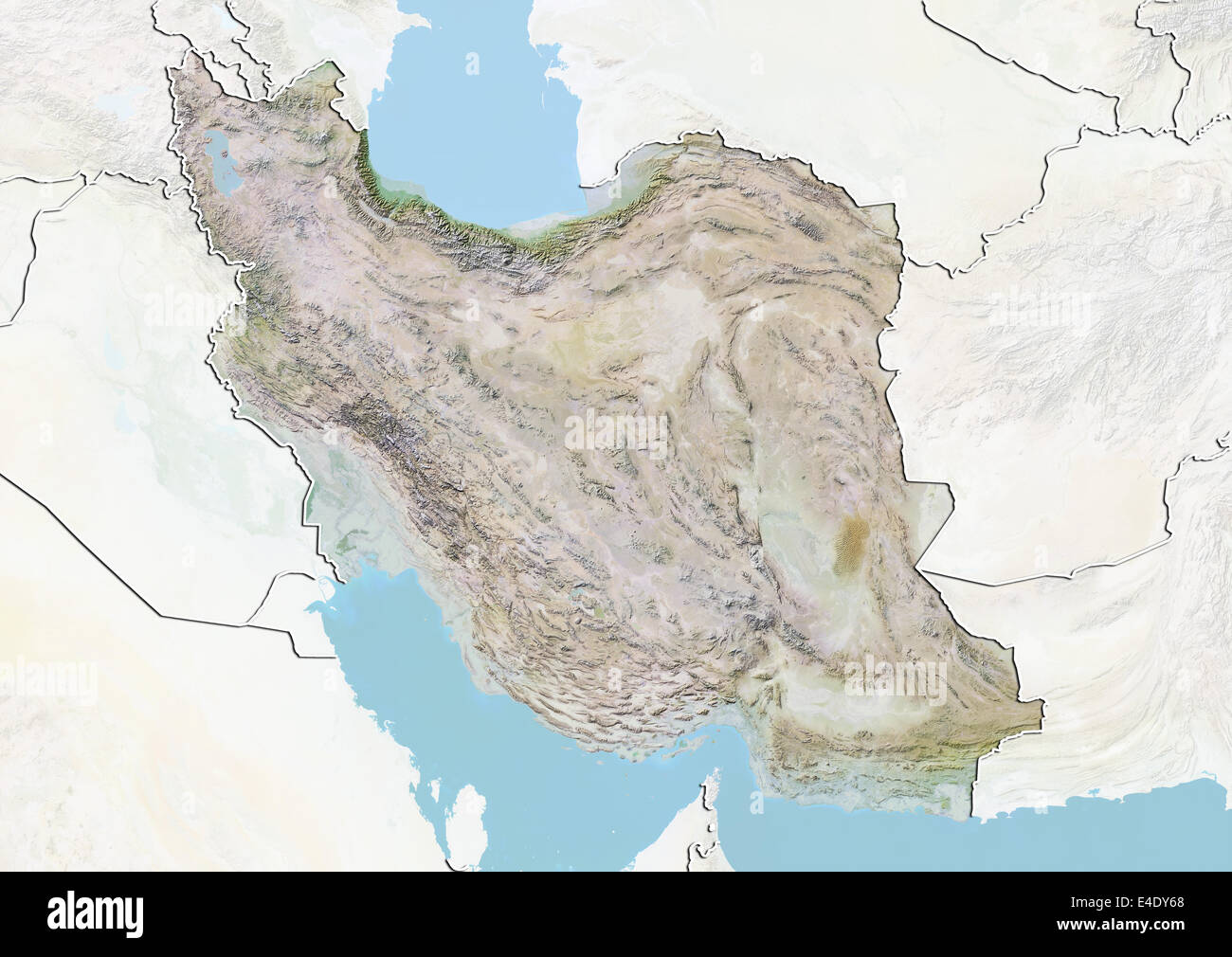 Iran, Relief Map With Border and Mask Stock Photo