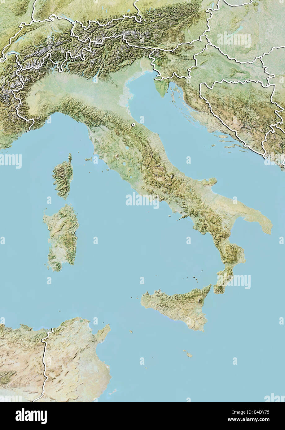 Italy, Relief Map With Border Stock Photo - Alamy