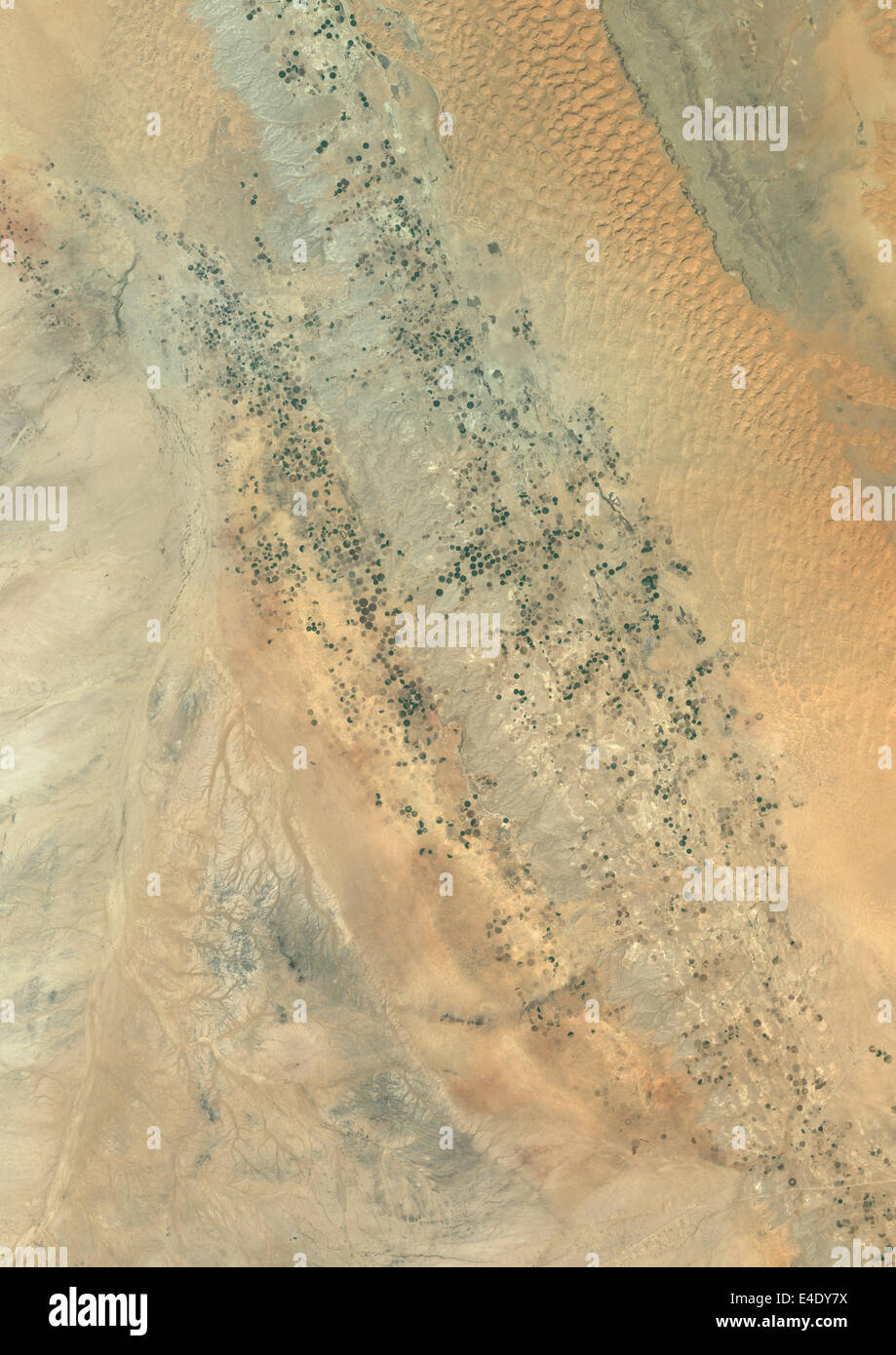 Agriculture In The Desert, Riyadh Province, Saudi Arabia, True Colour Satellite Image. True colour satellite image of agricultur Stock Photo