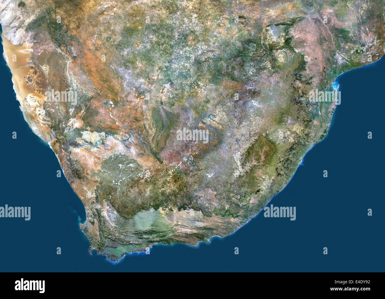 South Africa, True Colour Satellite Image. South Africa, true colour satellite image. This image was compiled from data acquired Stock Photo