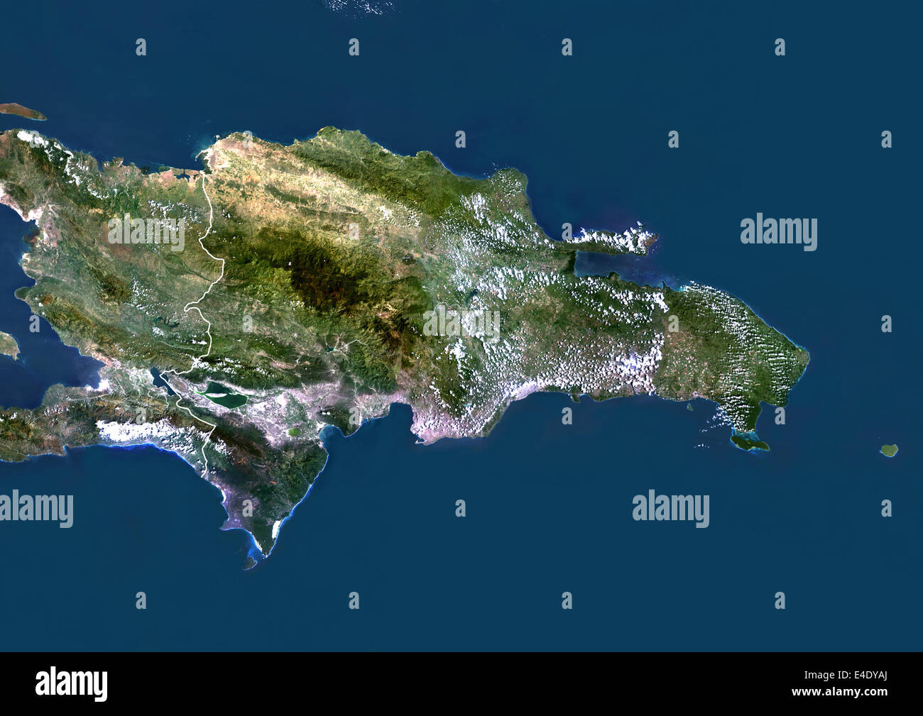 Dominican Republic, True Colour Satellite Image With Border. Dominican Republic, true colour 