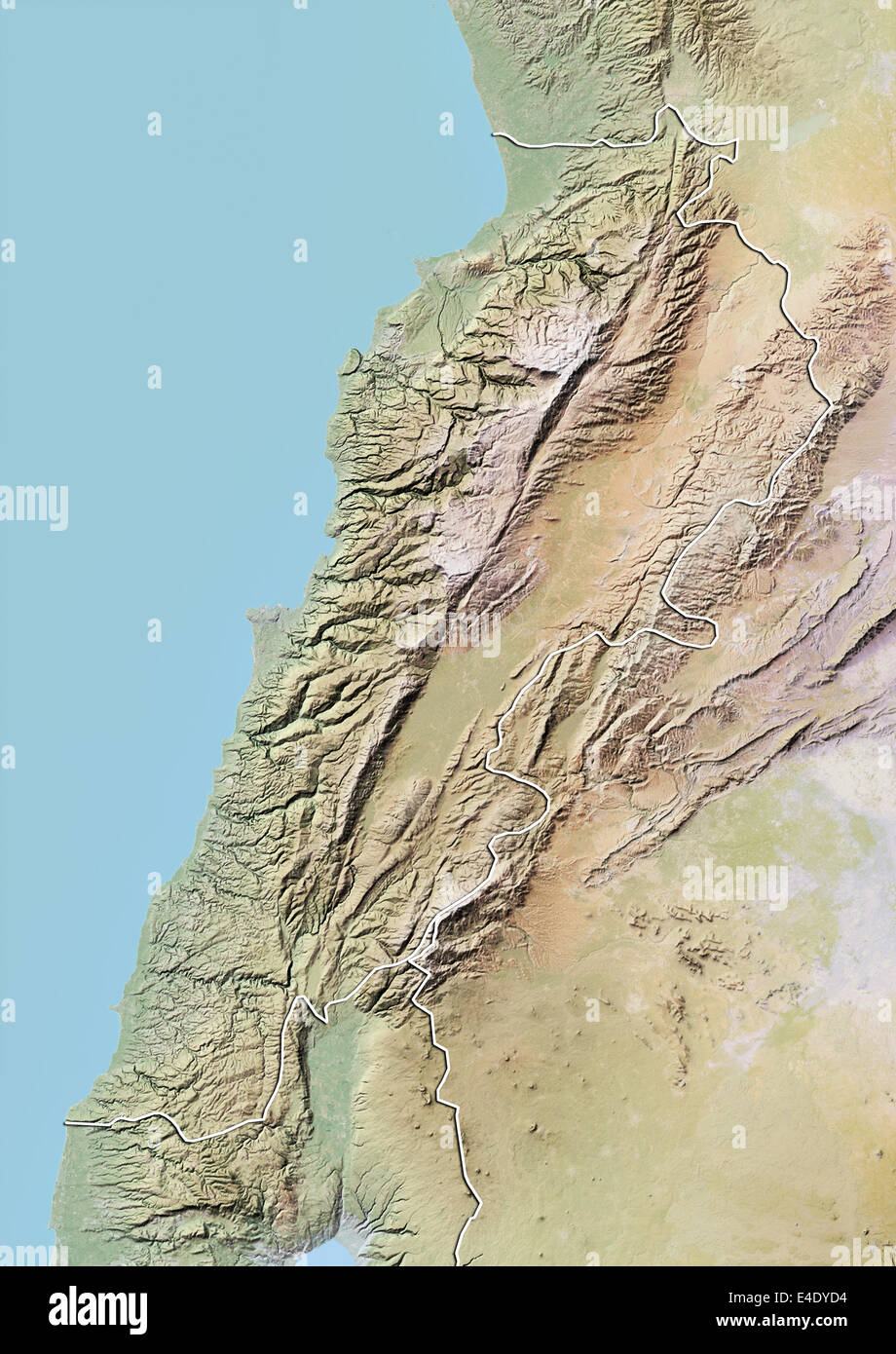 Lebanon, Relief Map With Border Stock Photo
