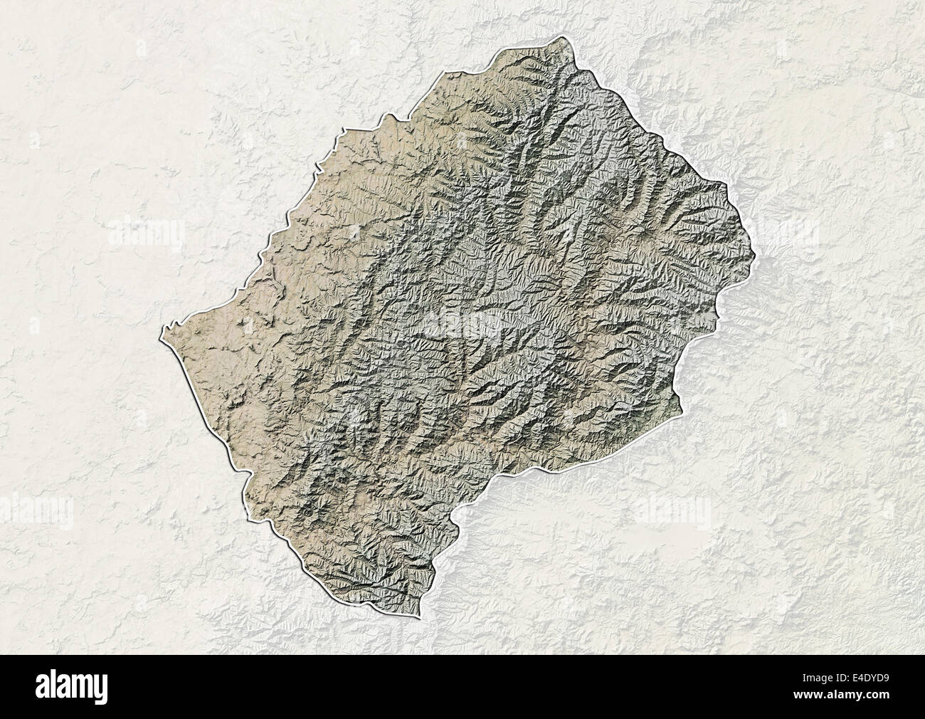 Lesotho, Relief Map With Border and Mask Stock Photo
