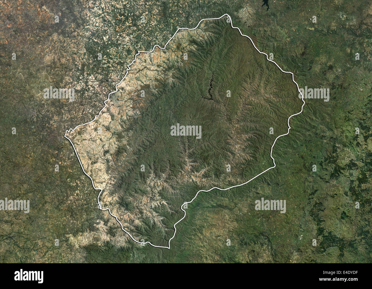 Lesotho, True Colour Satellite Image With Border Stock Photo
