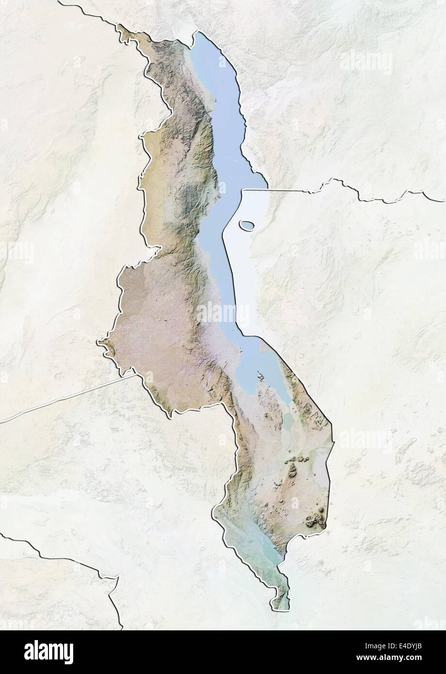 Malawi, Relief Map With Border and Mask Stock Photo