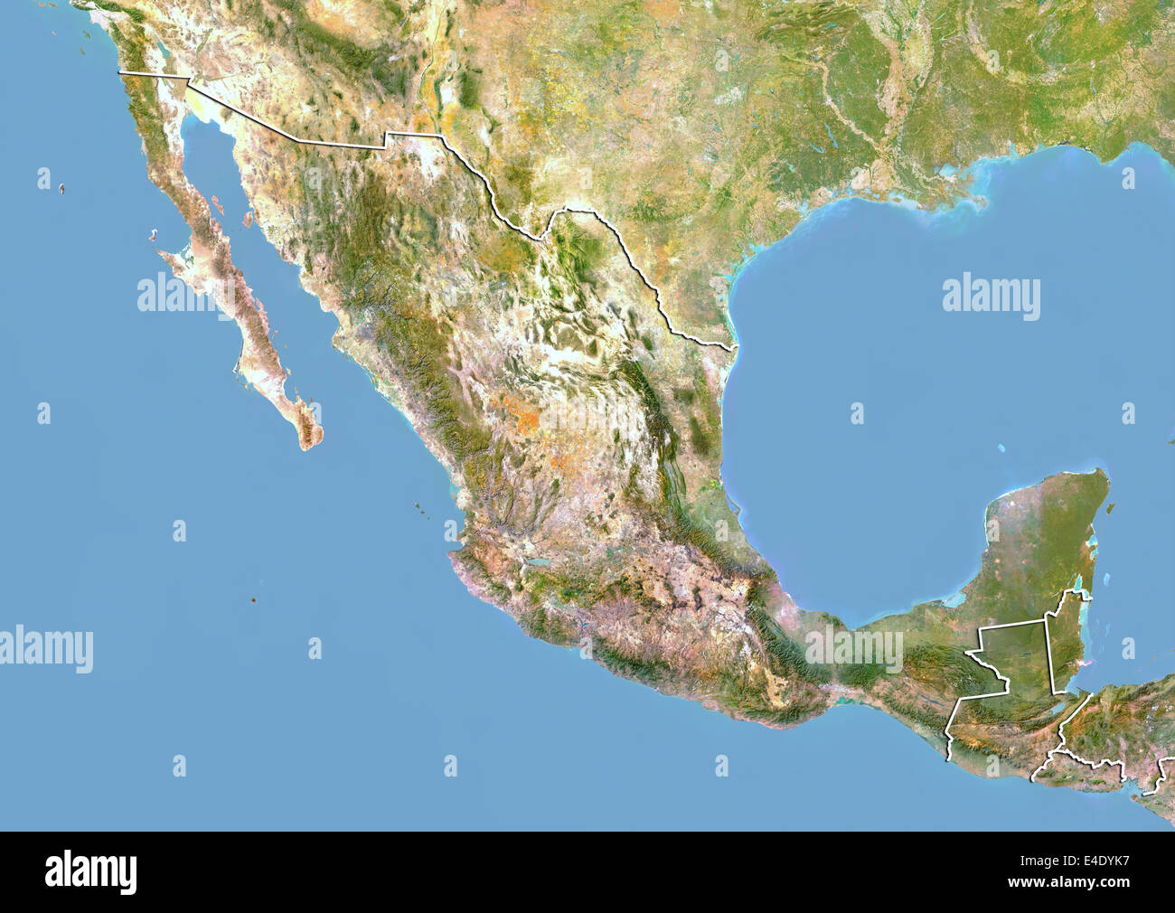Satellite Map Of Mexico Mexico, Satellite Image With Bump Effect, With Border Stock Photo - Alamy