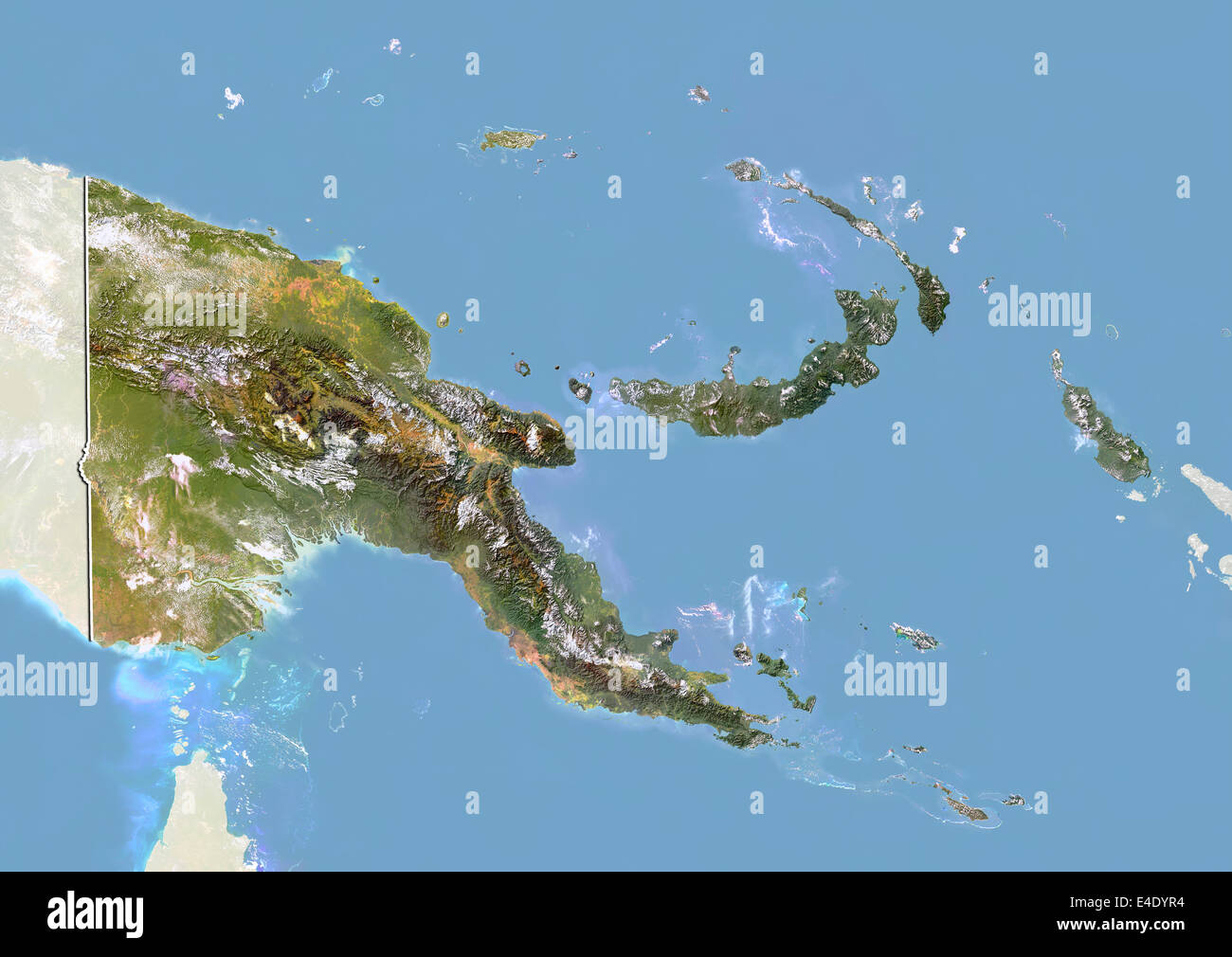 Papua New Guinea, Satellite Image With Bump Effect, With Border and Mask Stock Photo