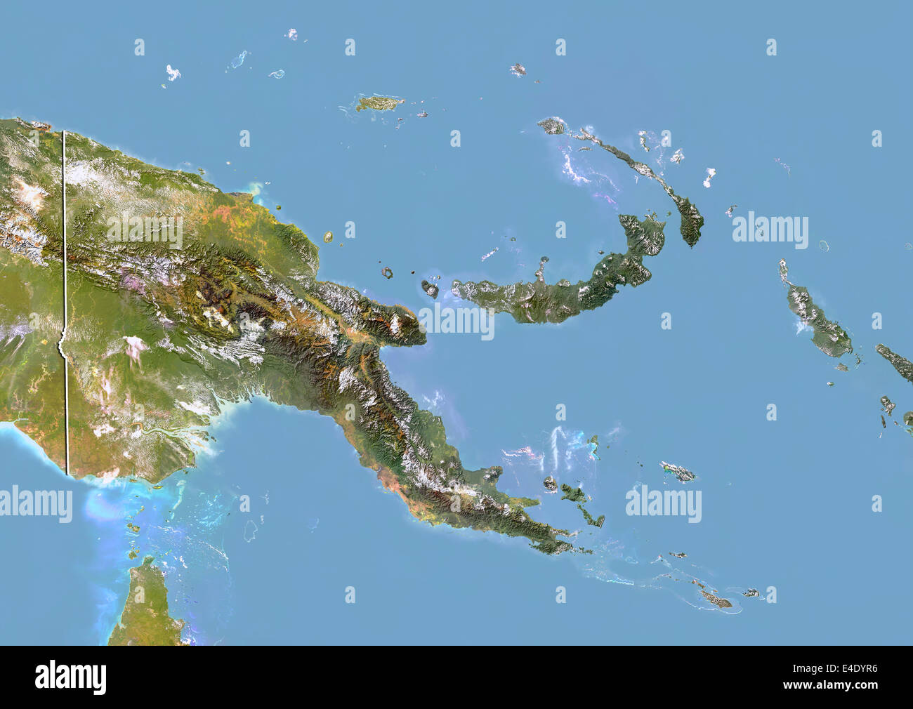 Papua New Guinea, Satellite Image With Bump Effect, With Border Stock Photo