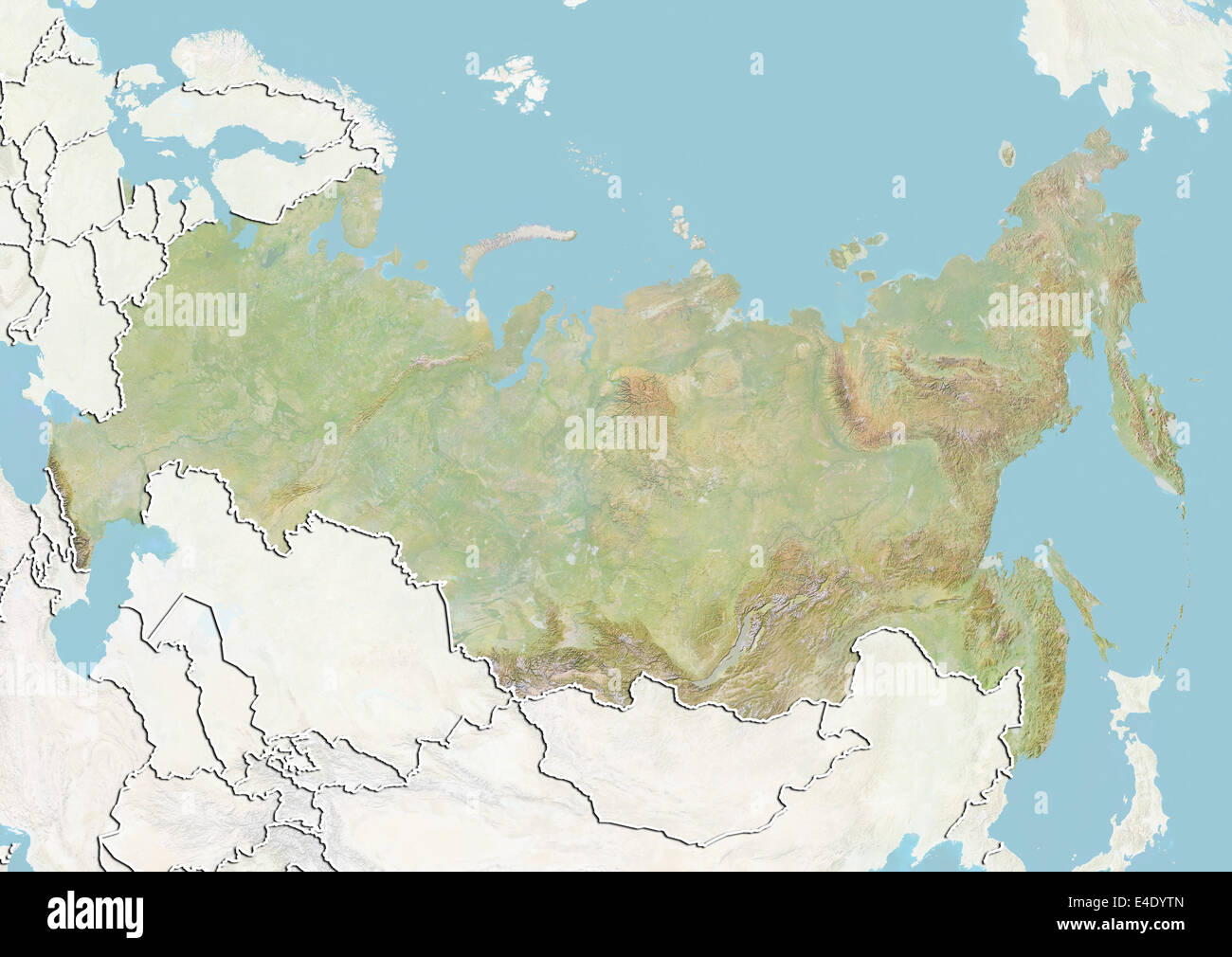 Russia, Relief Map With Border and Mask Stock Photo