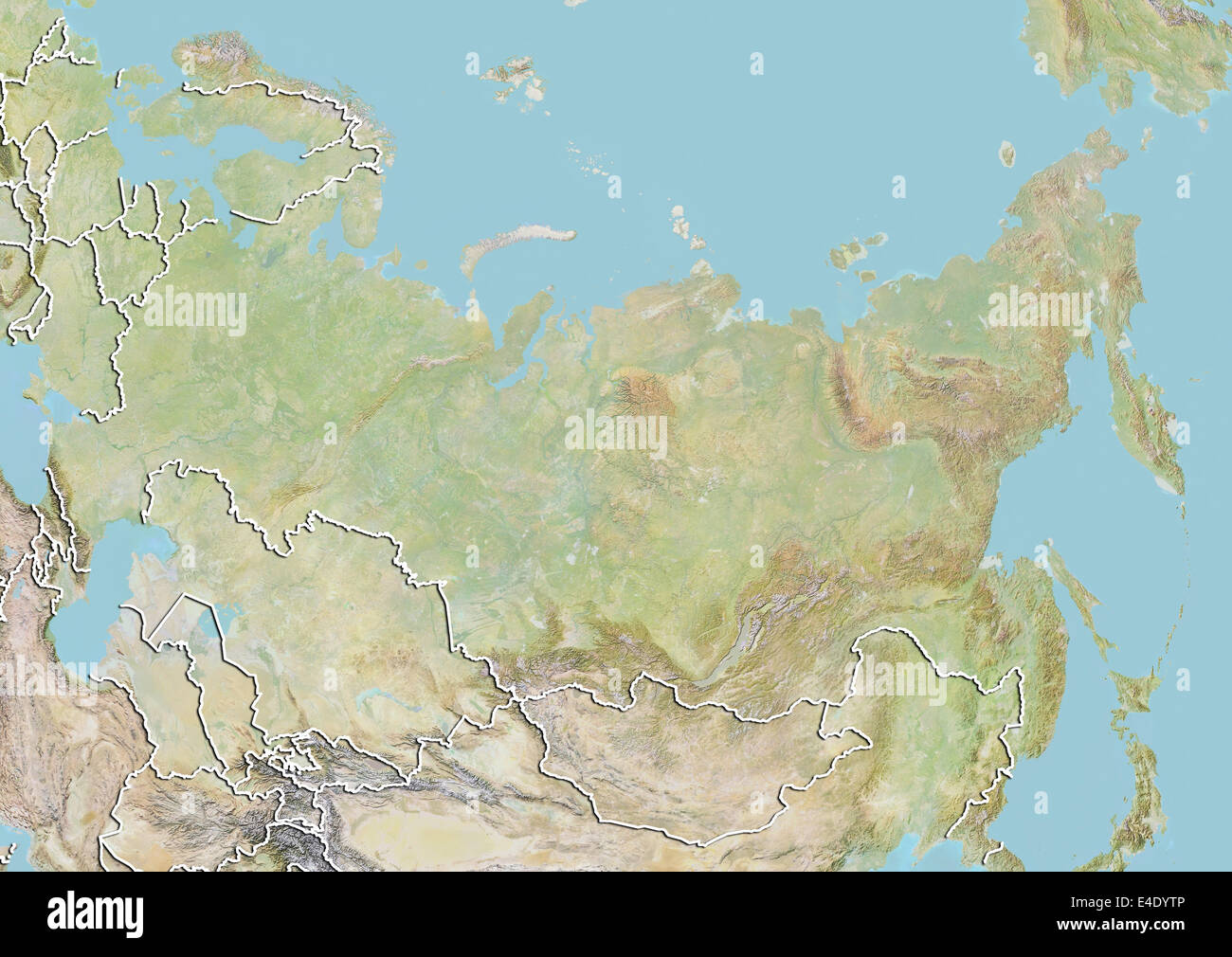 Russia, Relief Map with Border Stock Photo