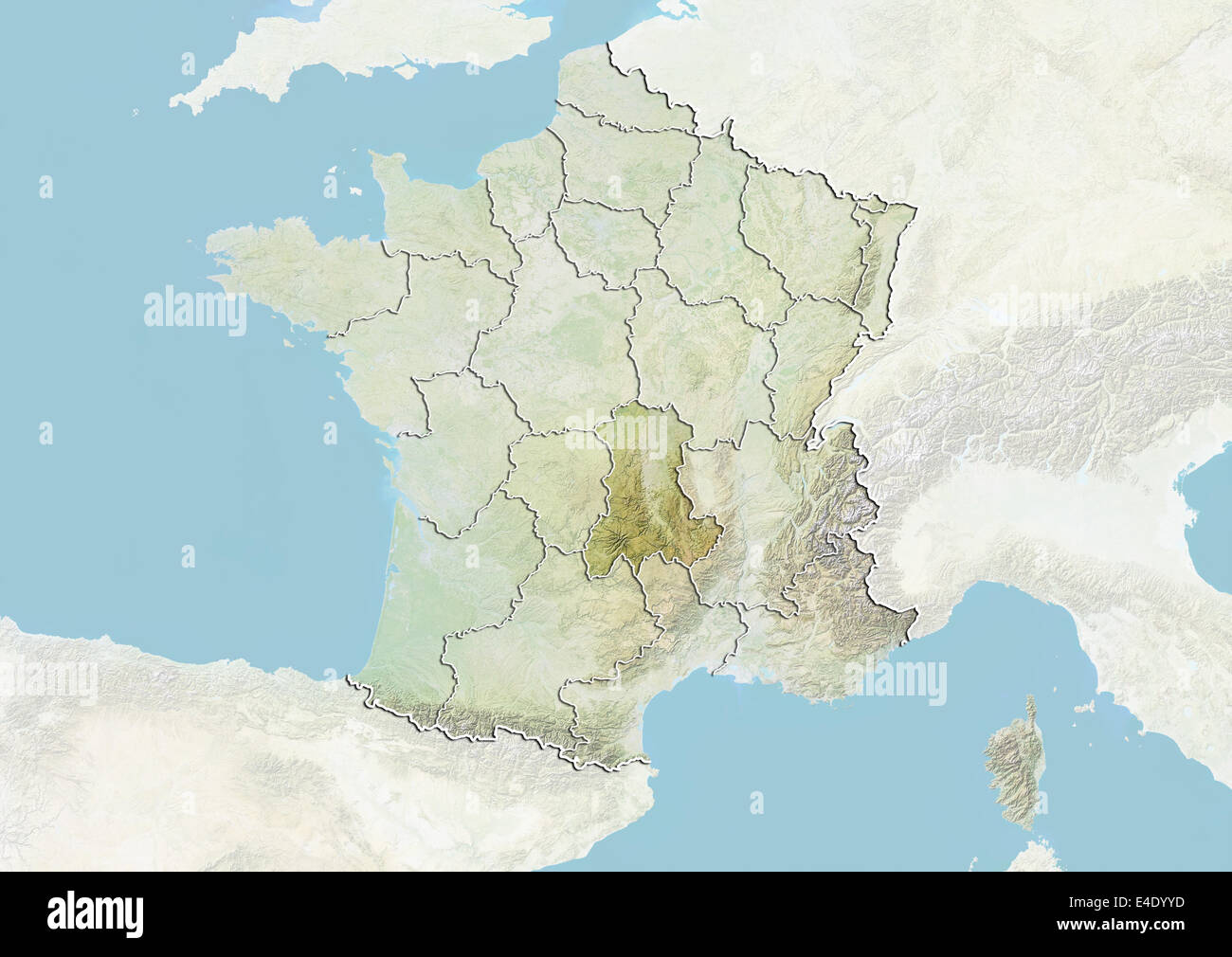 France and the Region of Auvergne, Relief Map Stock Photo Alamy