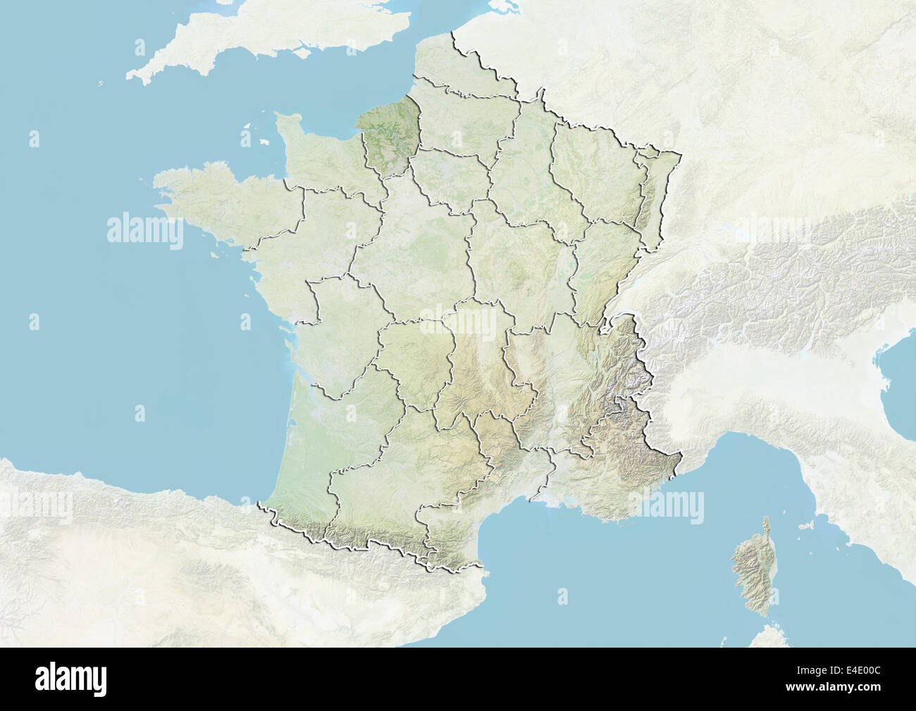 France and the Region of Upper Normandy, Relief Map Stock Photo