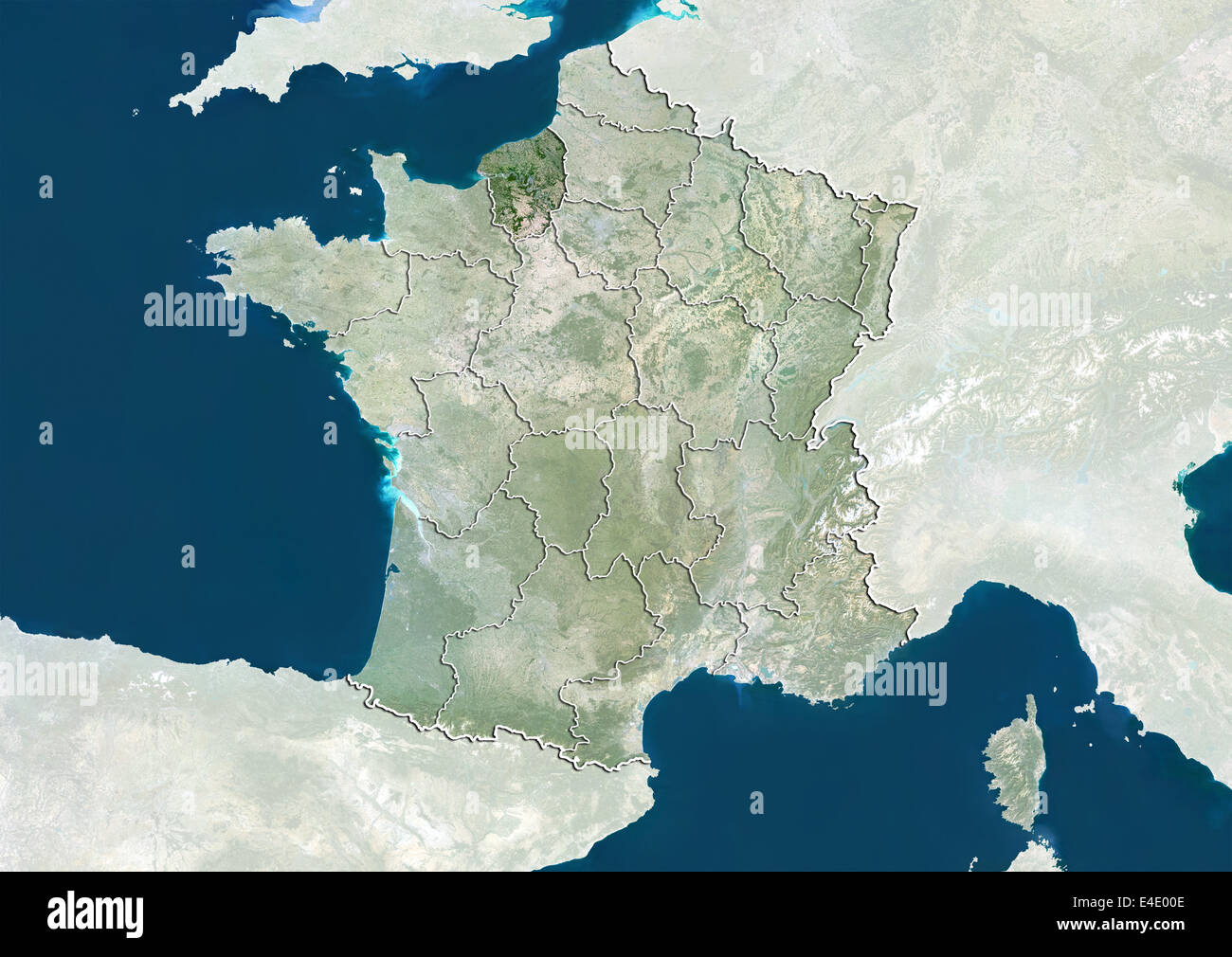 France and the Region of Upper Normandy, True Colour Satellite Image Stock Photo