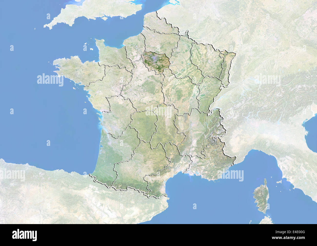 France and the Region of Ile-de-France, Satellite Image With Bump Effect  Stock Photo - Alamy