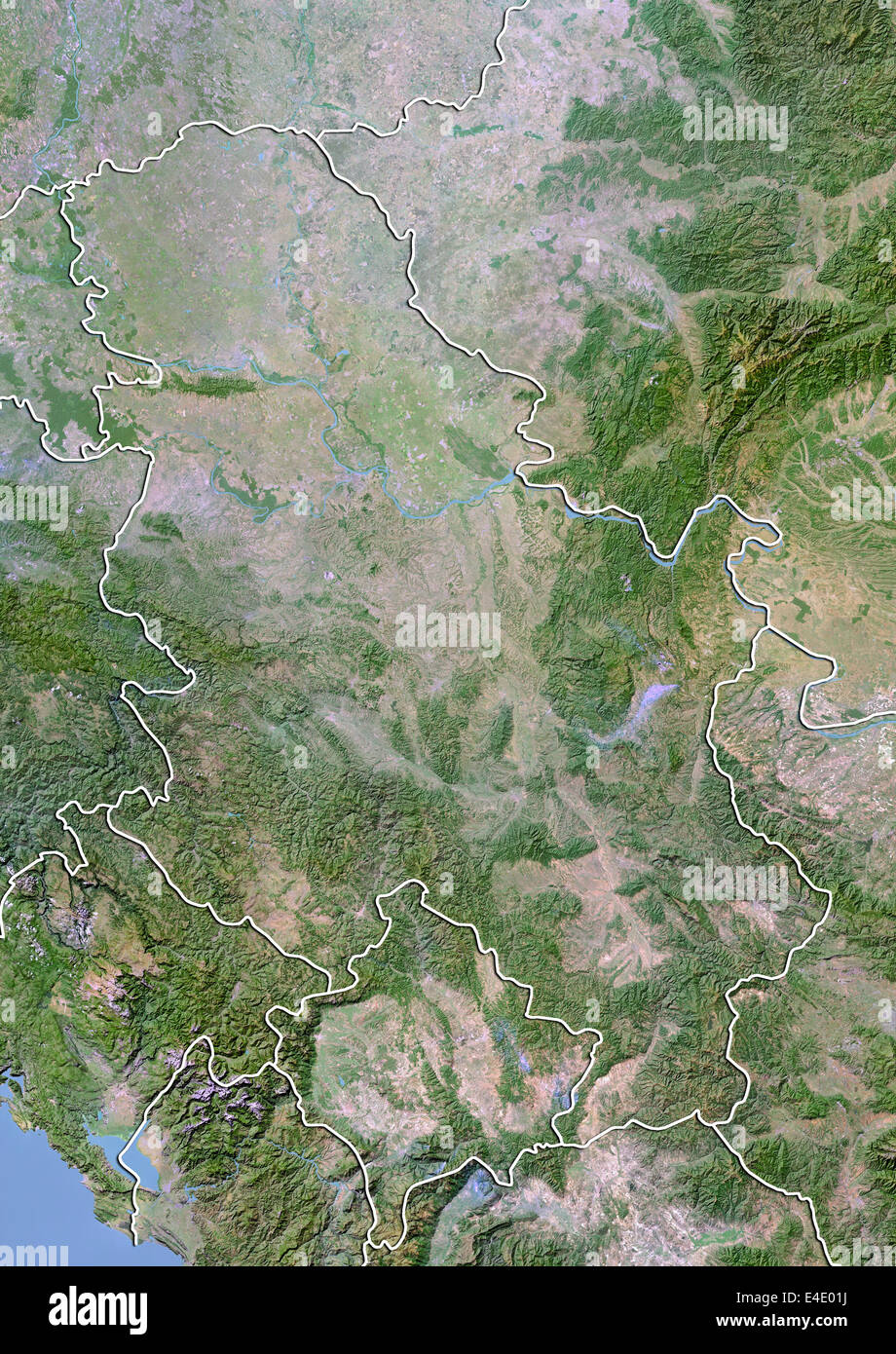 Serbia, Satellite Image With Bump Effect, With Border Stock Photo
