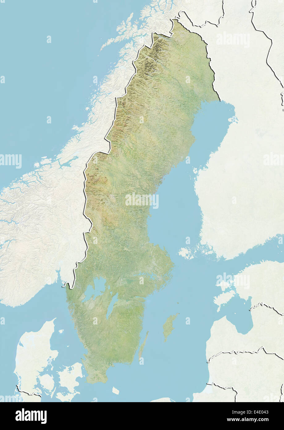 Sweden, Relief Map with Border and Mask Stock Photo
