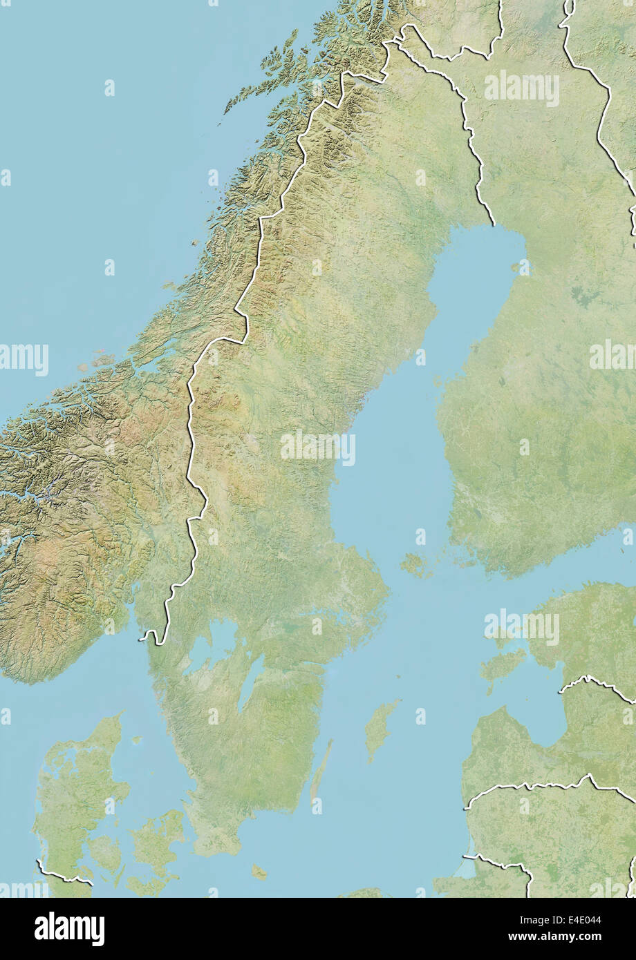 Sweden, Relief Map with Border Stock Photo