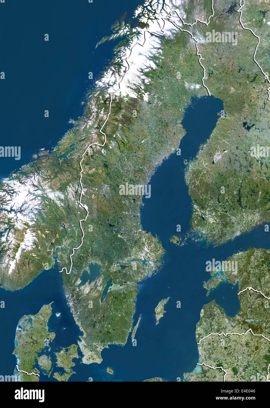 Sweden, True Colour Satellite Image With Border Stock Photo