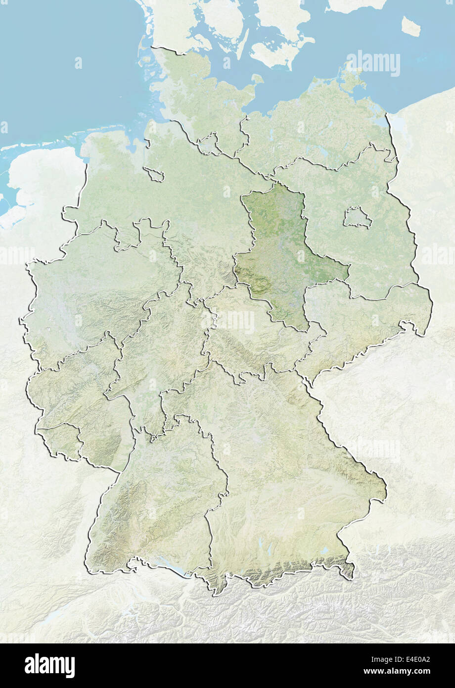 Germany and the State of Saxony-Anhalt, Relief Map Stock Photo