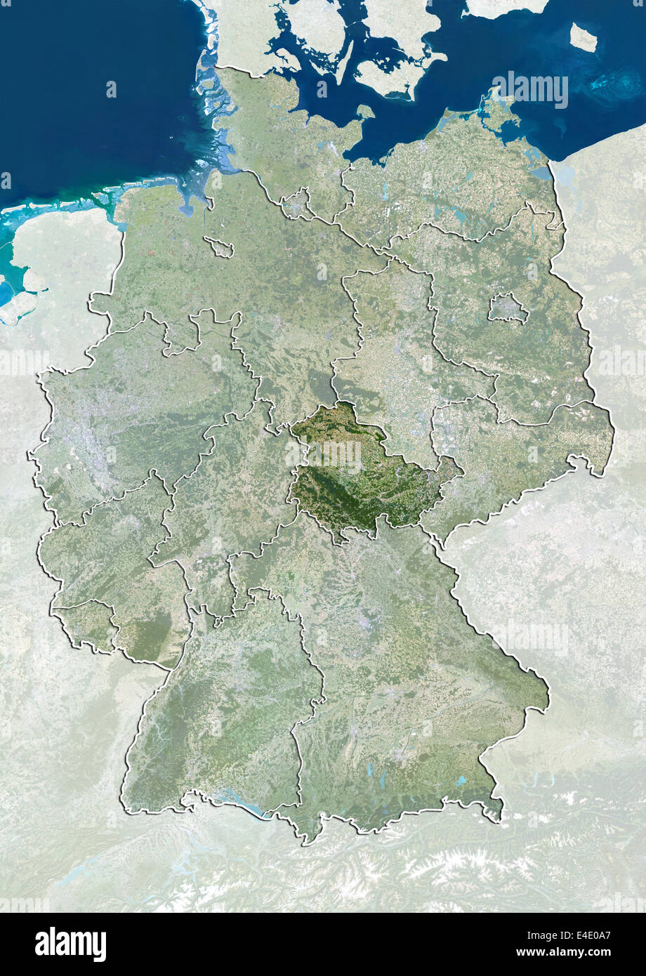 Germany and the State of Thuringia, True Colour Satellite Image Stock ...