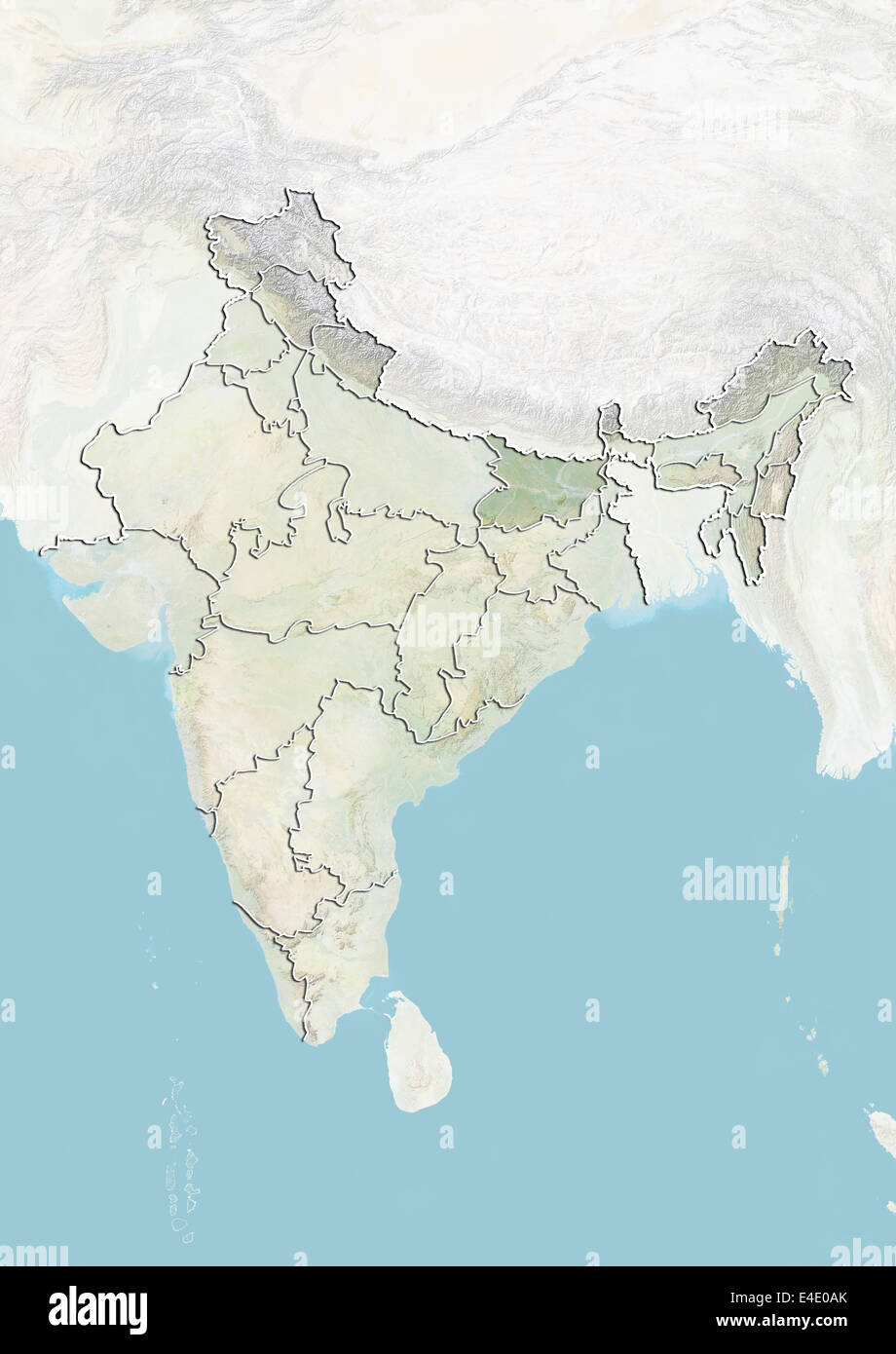 India and the State of Bihar, Relief Map Stock Photo