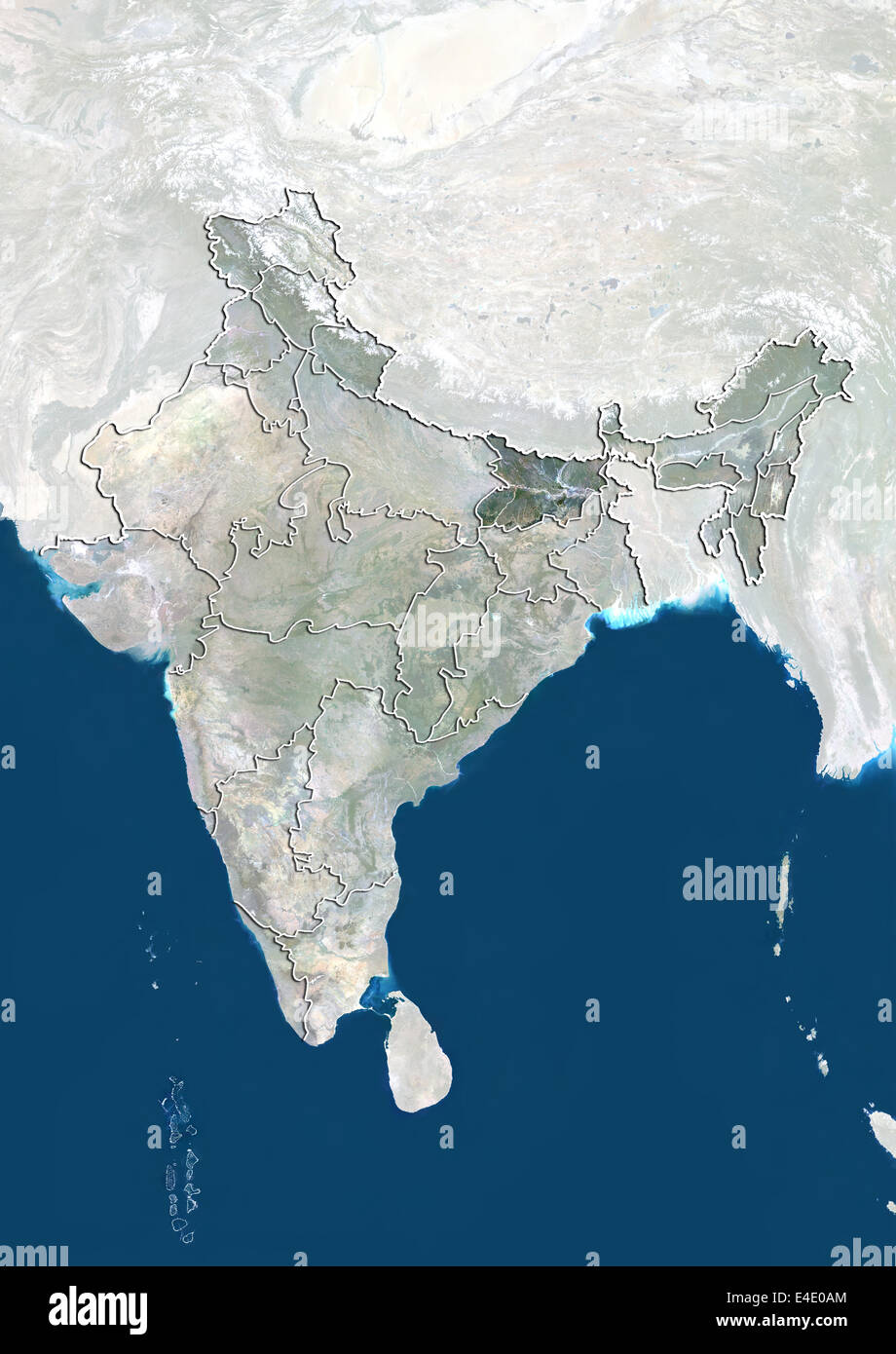 India and the State of Bihar, True Colour Satellite Image Stock Photo