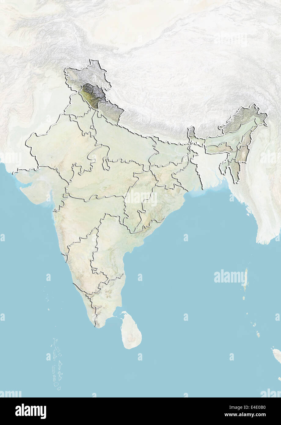 India and the State of Himachal Pradesh, Relief Map Stock Photo