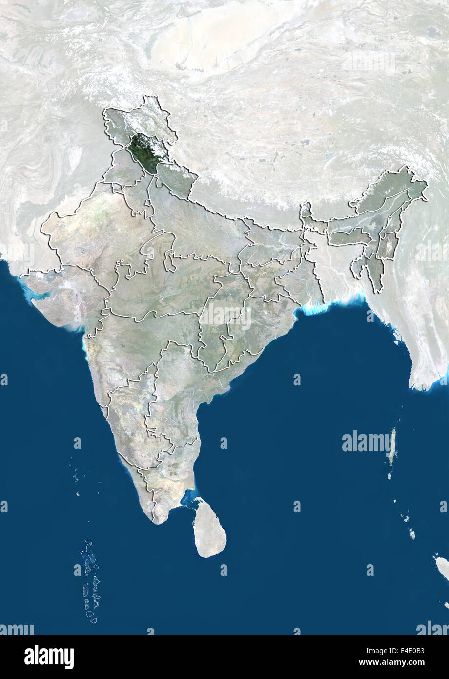 India and the State of Himachal Pradesh, True Colour Satellite Image Stock Photo