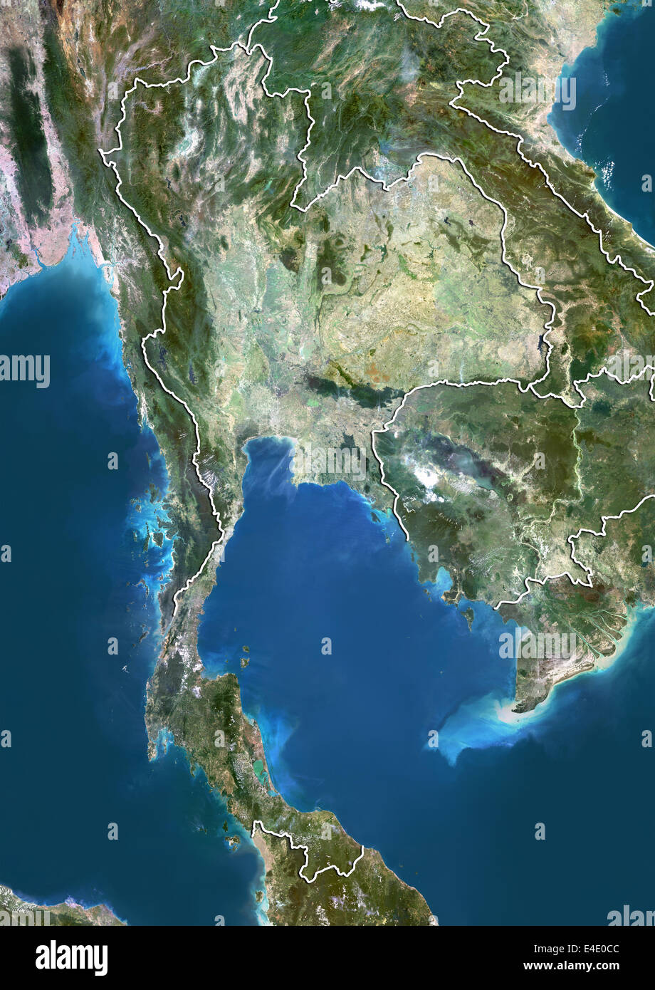 Thailand Satellite Map Thailand True Colour Satellite Image With Border E4E0CC