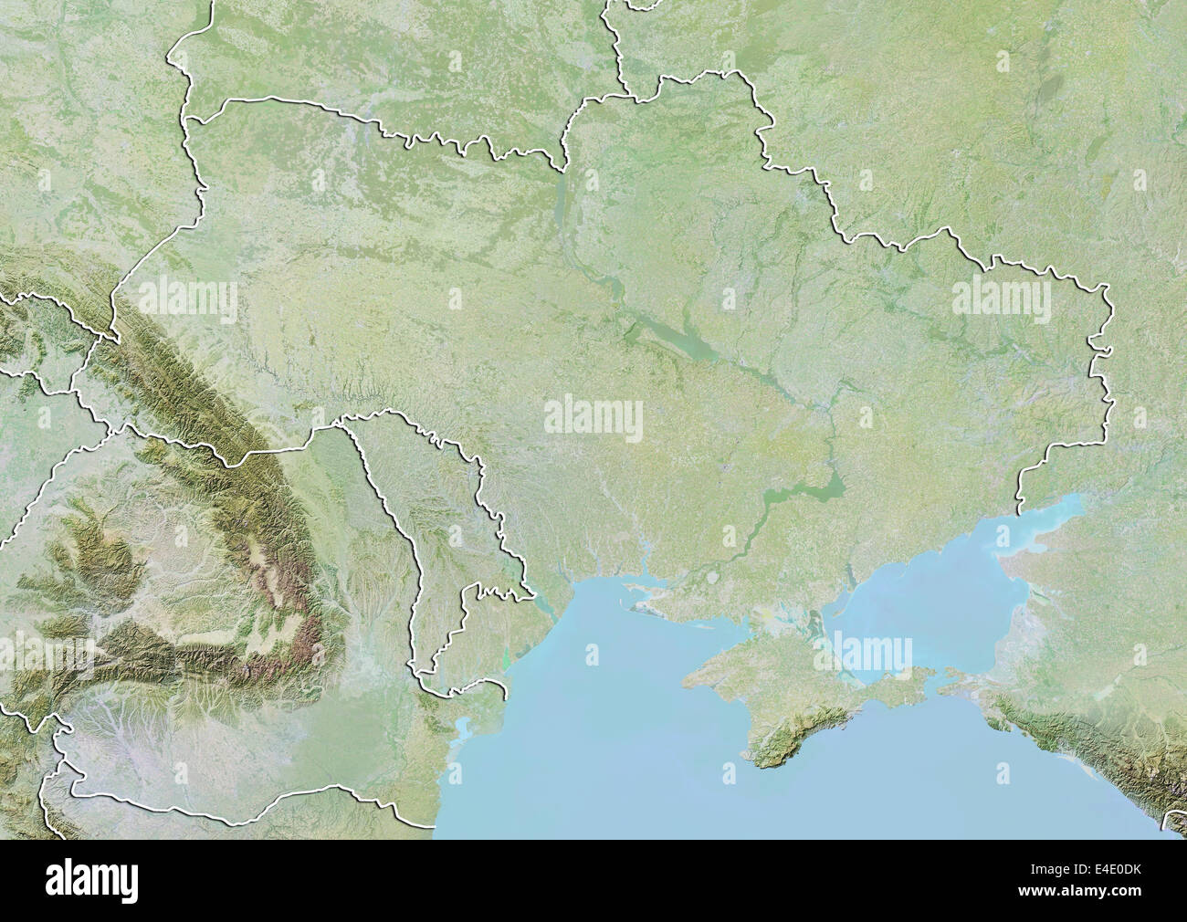 Ukraine, Relief Map with Border Stock Photo