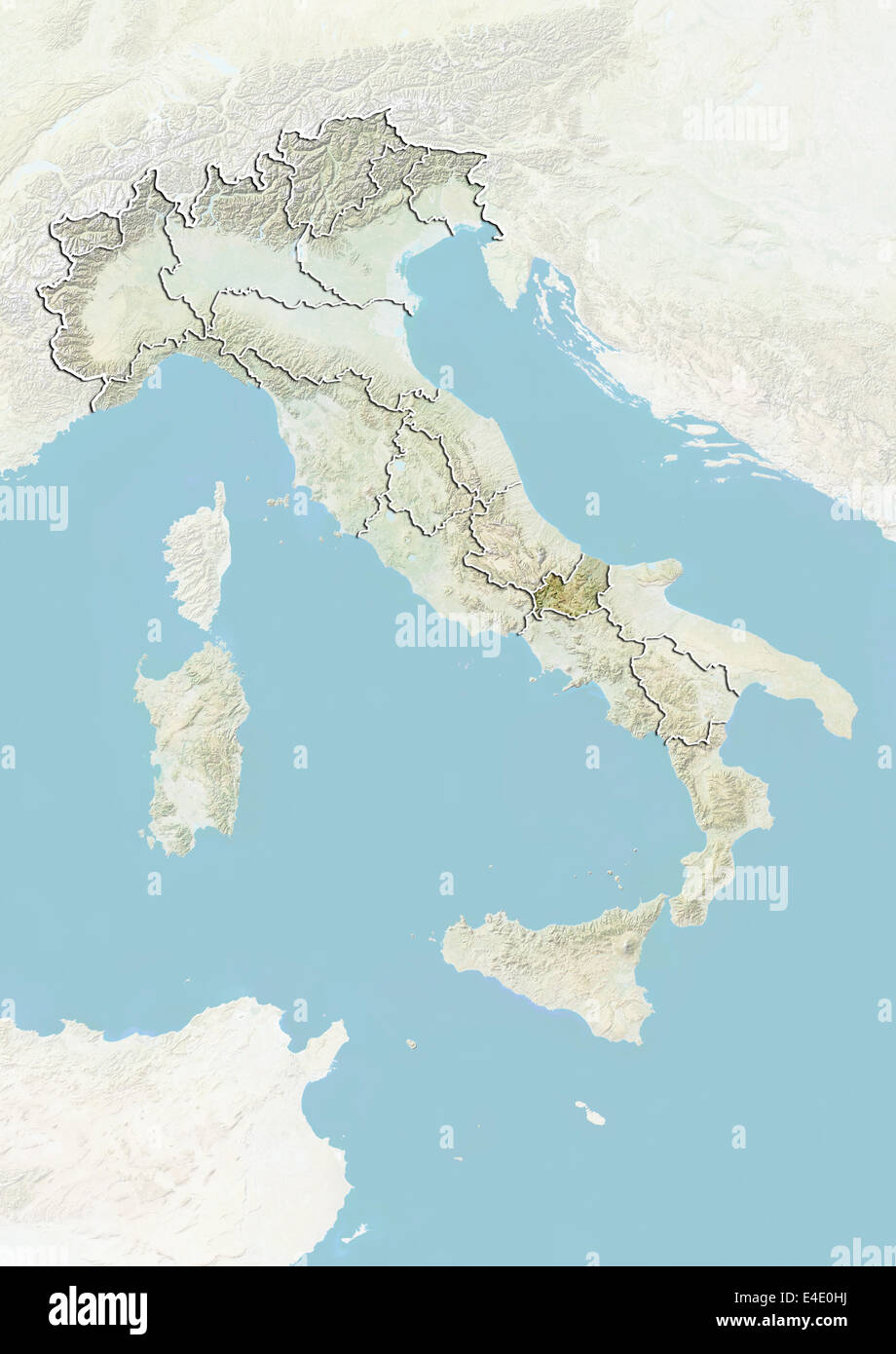 Italy and the Region of Molise, Relief Map Stock Photo