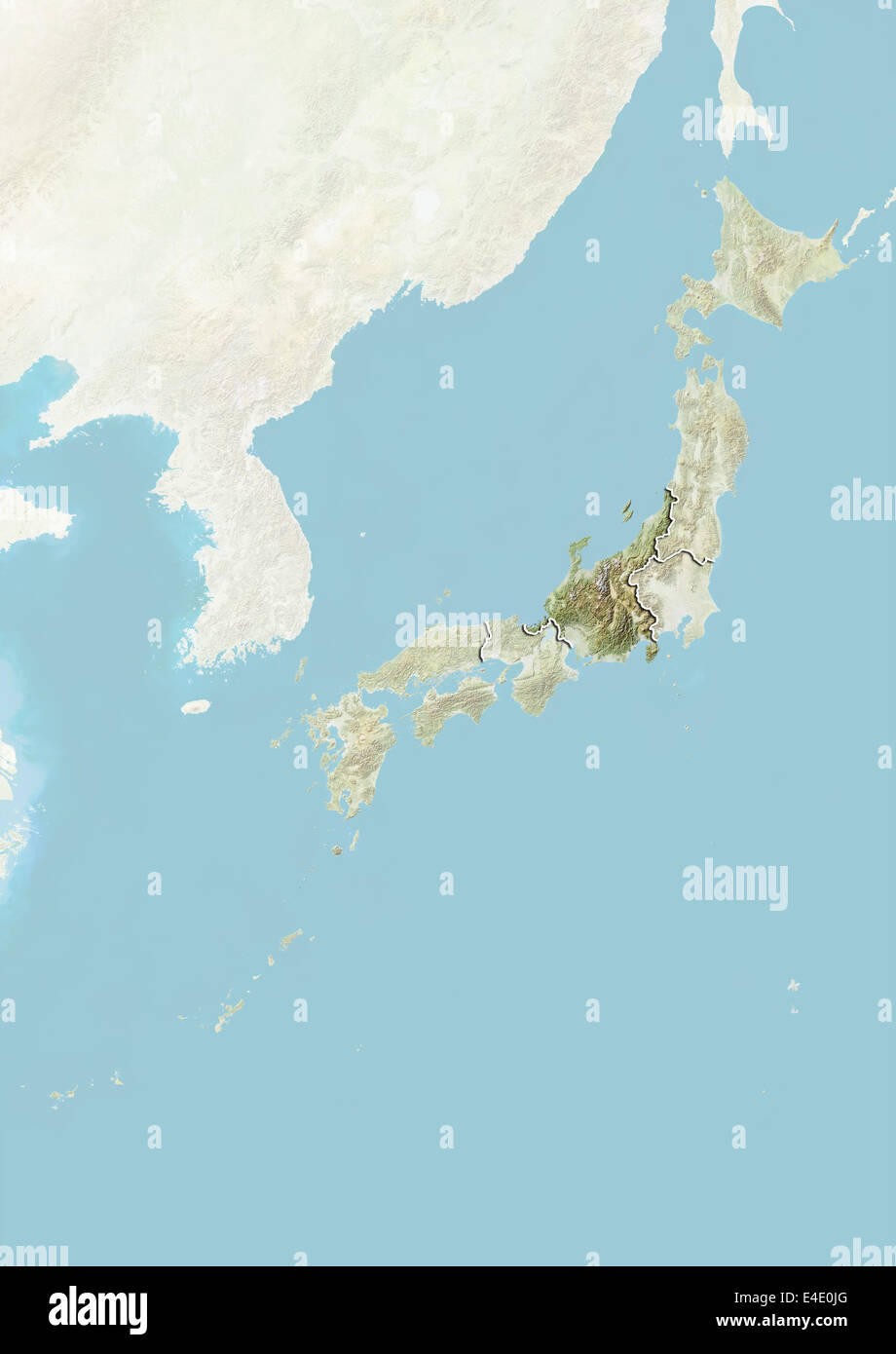 Japan and the Region of Chubu, Relief Map Stock Photo