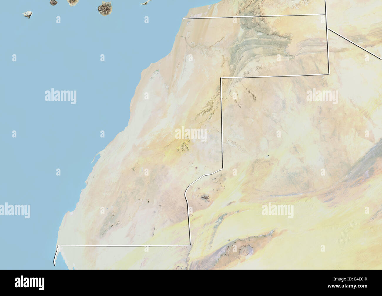 Western Sahara, Relief Map with Border Stock Photo