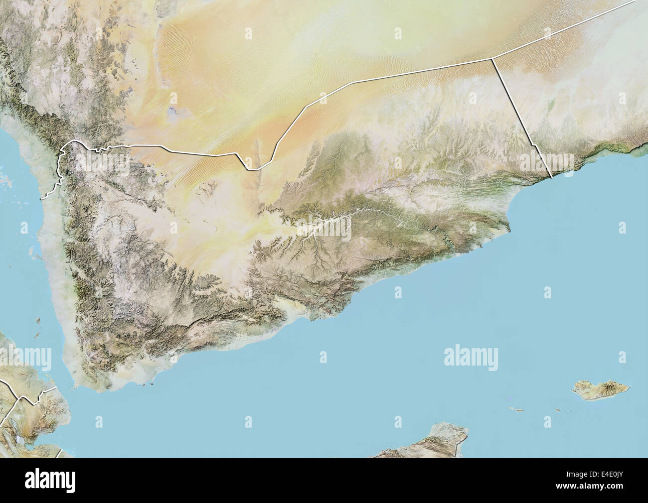 Yemen, Relief Map with Border Stock Photo