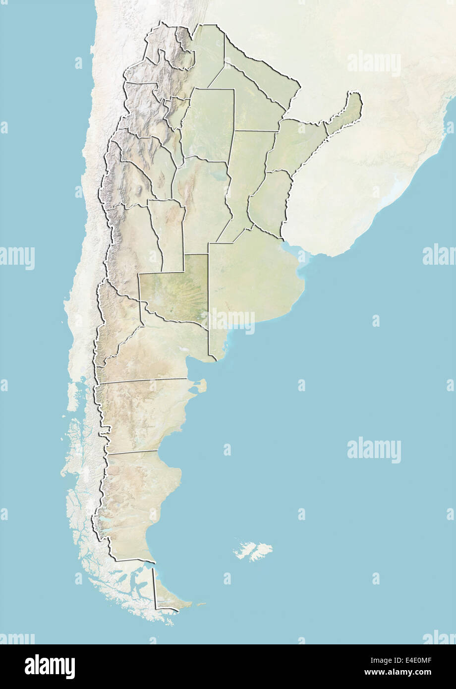 Argentina and the Province of La Pampa, Relief Map Stock Photo