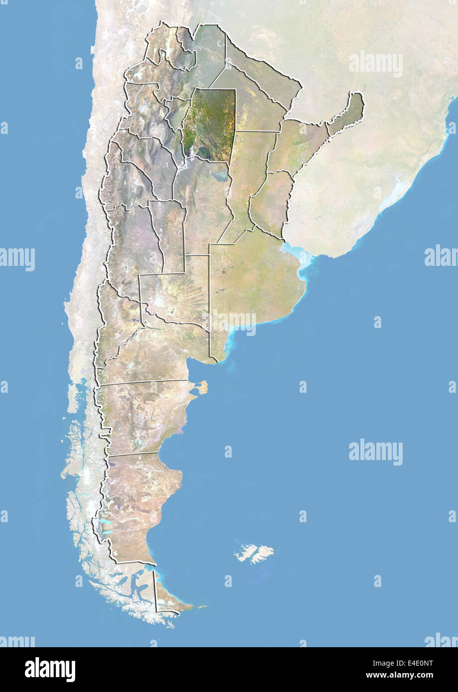 Argentina and the Province of Santiago del Estero, Satellite Image With Bump Effect Stock Photo