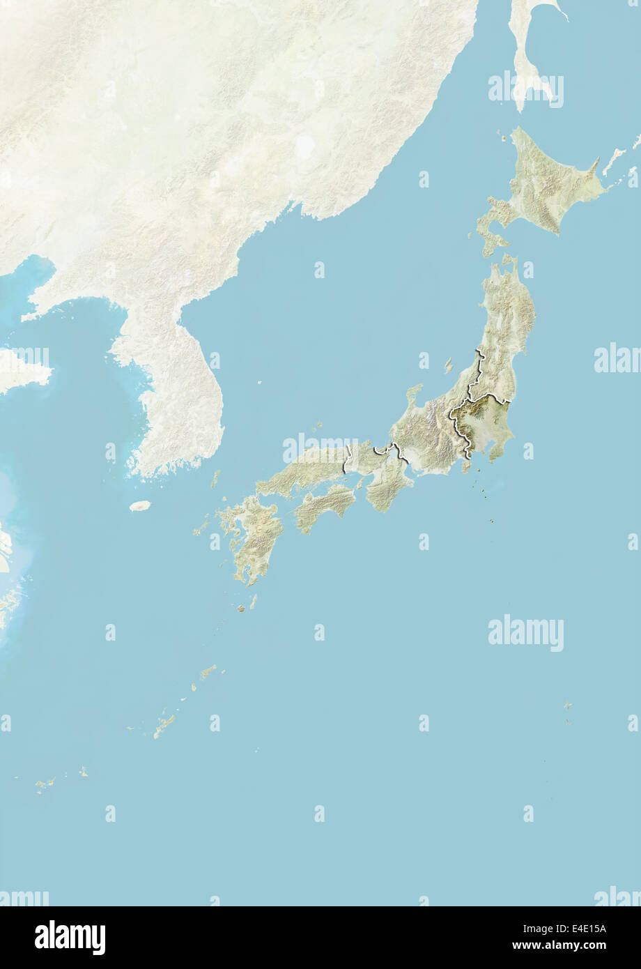 Japan and the Region of Kanto, Relief Map Stock Photo
