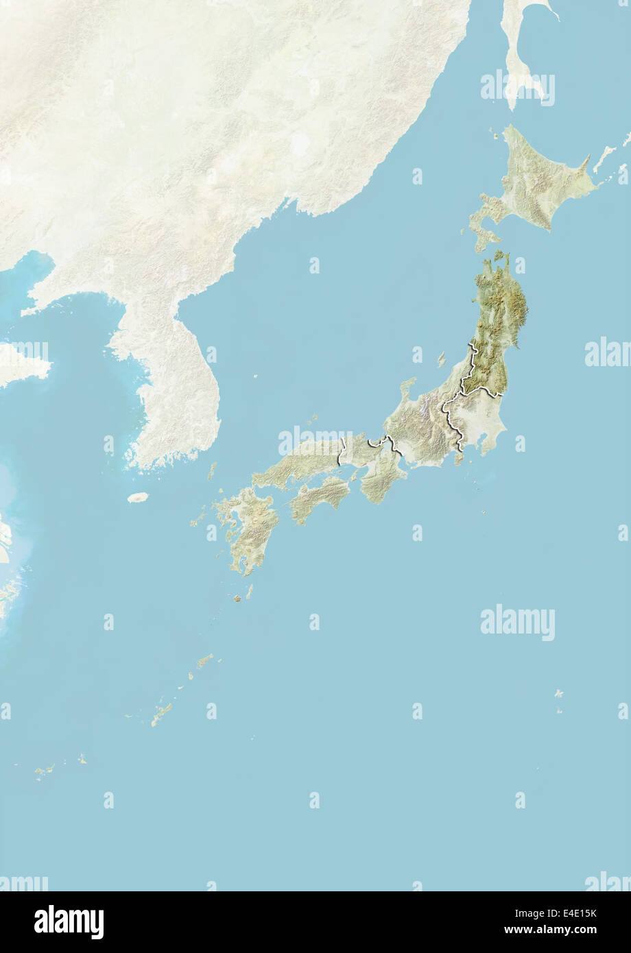 Japan and the Region of Tohoku, Relief Map Stock Photo