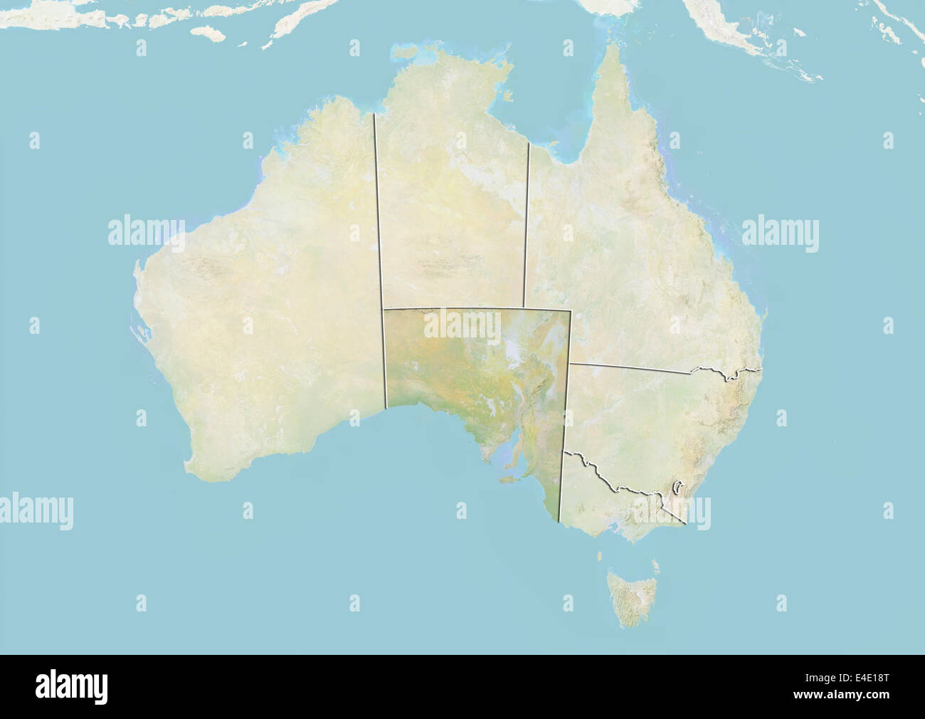 Australia and the State of South Australia, Relief Map Stock Photo