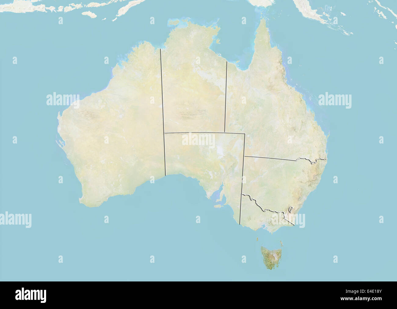 Australia and the State of Tasmania, Relief Map Stock Photo