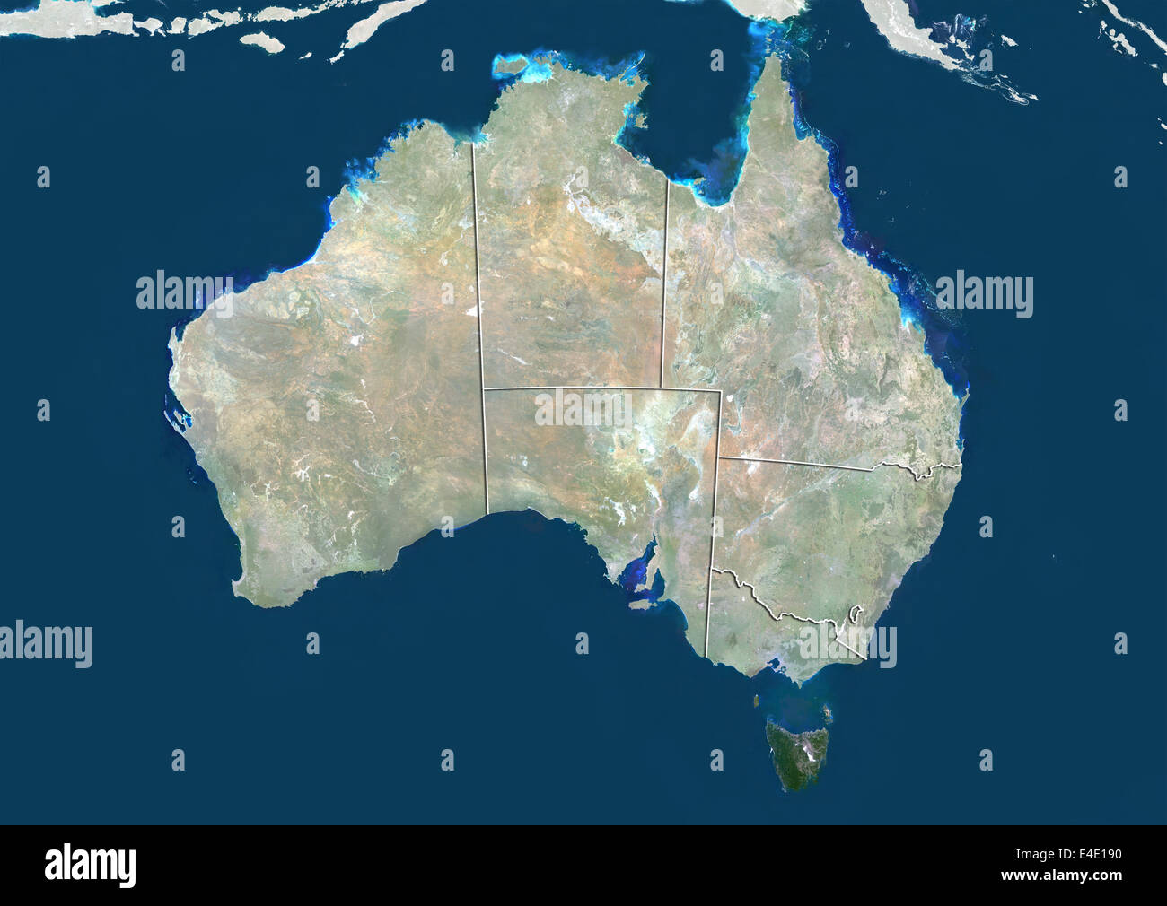 Australia and the State of Tasmania, True Colour Satellite Image Stock Photo