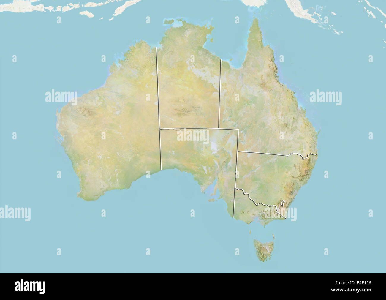Australia, Relief Map With Boundaries of States Stock Photo